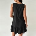 thumbnail image 5 of Women's Sleeveless Ruffle Hem Mini Dress Ribbed Textured Shift Dress Asymmetrical Neck Summer Beach Sundress Street Casual Outfit Black, 5 of 6