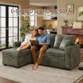 thumbnail image 6 of Muumblus Convertible Pull Out Sofa Bed, L-Shaped Sectional Sleeper Couch with Storage Chaise, Vintage Faux Leather Look, Green Polyester Fabric, 6 of 11