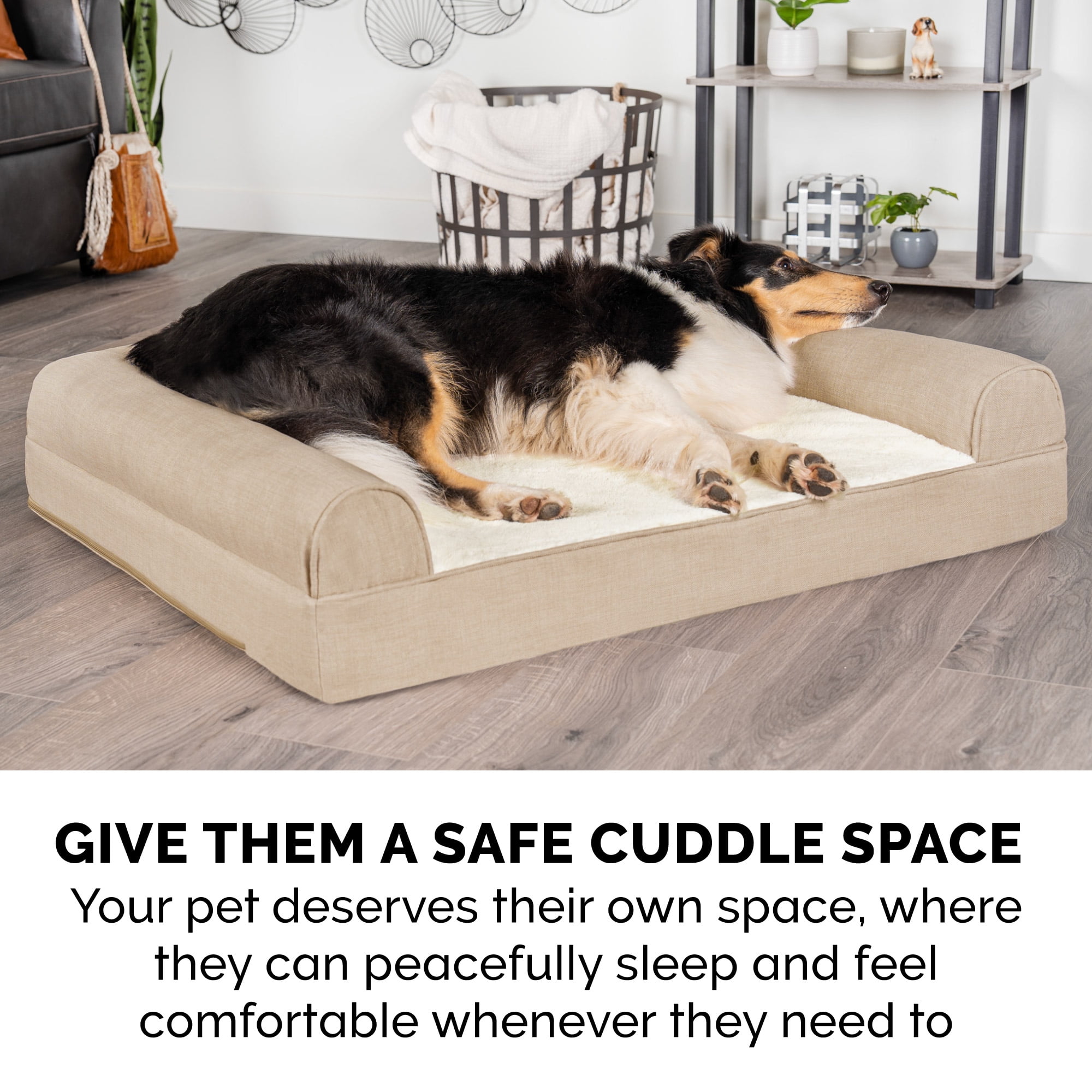 FurHaven Plush & Performance Linen Orthopedic Sofa Pet Bed for Dogs & Cats - Flax, Jumbo