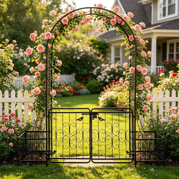 Ktaxon Metal Garden Arch 7Ft Garden Trellis Arch Arbor for Climbing Plant Outdoor