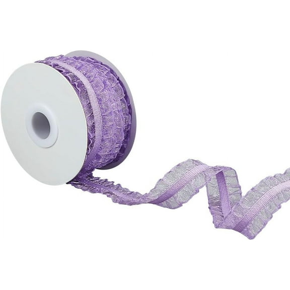 10 Yards Double Ruffle Lace Ribbon 3/4 inch Wide Plum Color Stretch Ruffled Trim Nylon Elastic Trimmed Pleated Lace Ribbon for Sewing Ribbon for DIY Bridal Wedding Dress Decoration