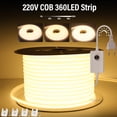 thumbnail image 1 of COB LED Strip 220V Switch/Dimmable Power EU Plug 360LEDs/m 3000k 6000k RA90 Outdoor Garden FOB LED Tape Bedroom Kitchen Lighting, 1 of 7
