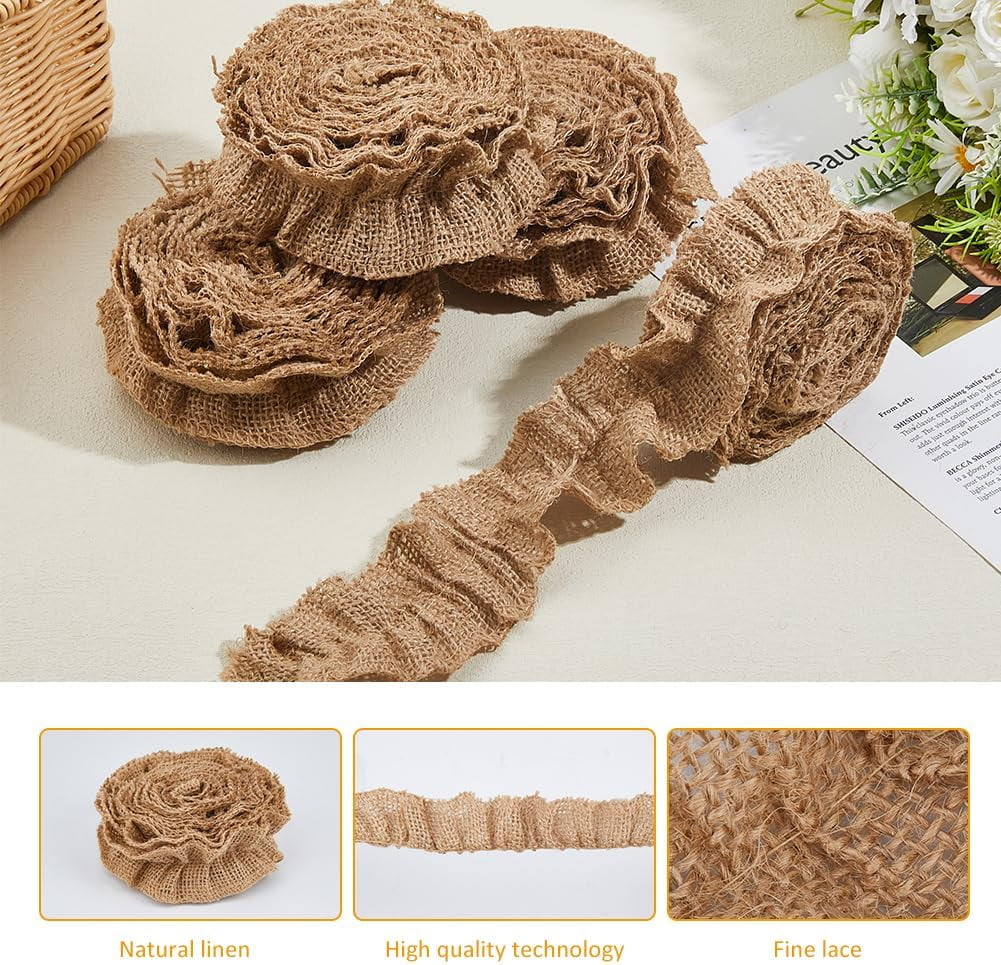 12 Rolls Ruffled Bulletin Board Borders Total 26.28 Yards with 2 Rolls Transparent Acrylic Double Sided Adhesive Tape Scalloped Classroom Burlap Bulletin Border Decorations Beige