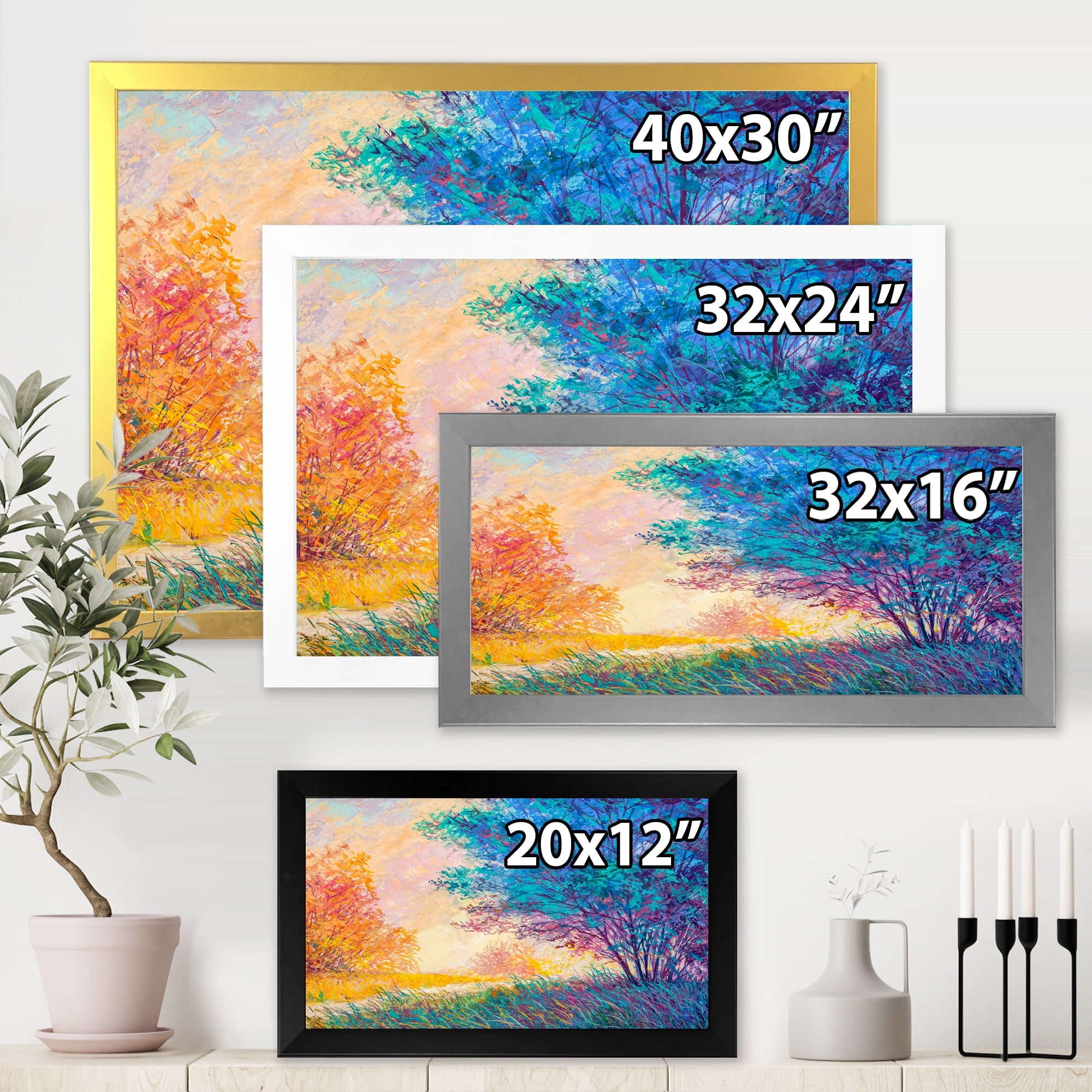 Designart 'Sunset In Autumnal Forest Landscape' Traditional Framed Art Print