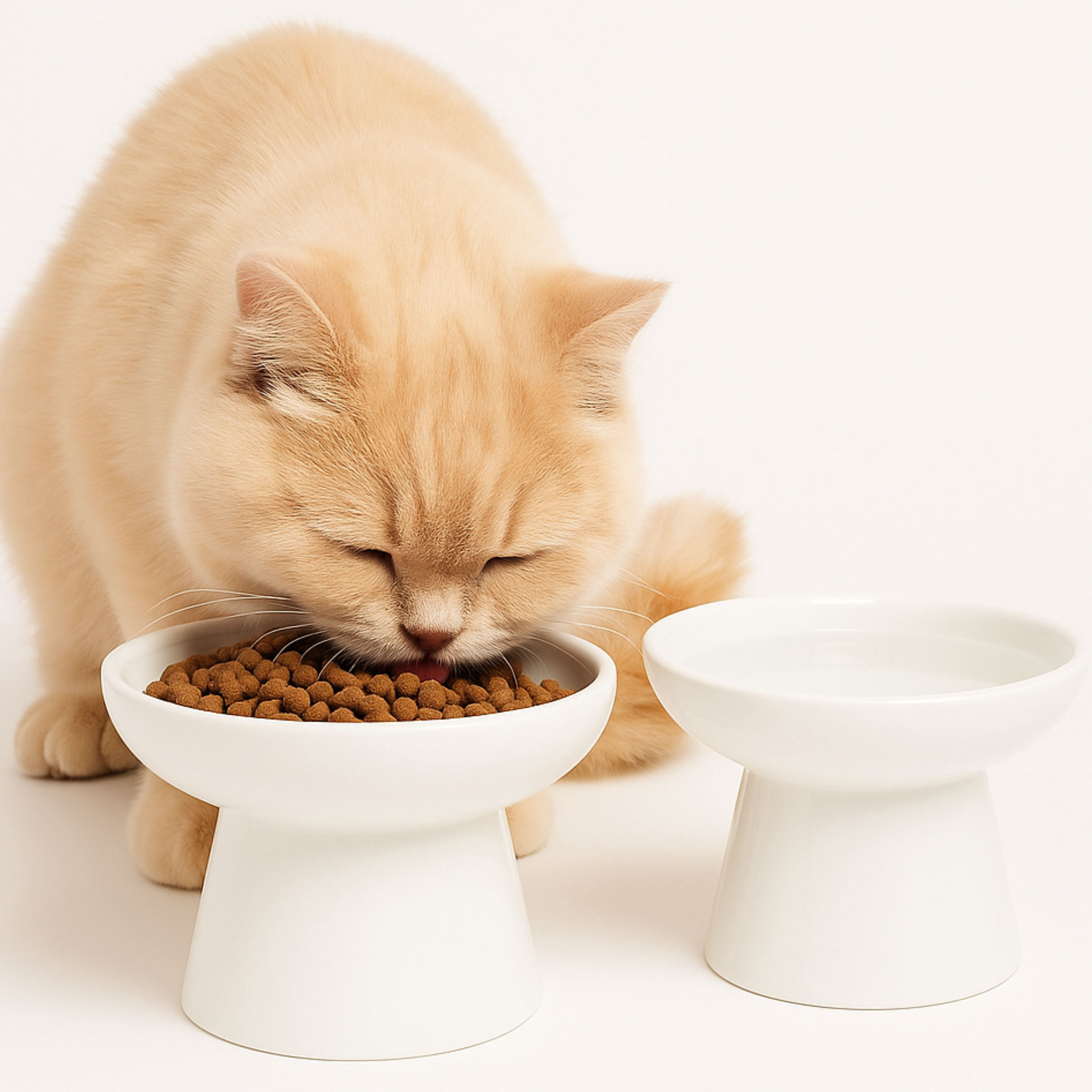 2-Pack Elevated Ceramic Cat Bowls, 10oz Raised Pet Food and Water Dishes, Whisker-Friendly Wide Shallow Design, Non-Slip Base, Microwave & Dishwasher Safe, For Cats and Small Dogs