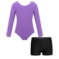 thumbnail image 5 of iiniim Kids Girls 2 Pieces Gymnastics Ballet Dance Outfits Long Sleeve Leotard with Shorts Set Lavender&Black 12, 5 of 7