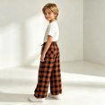 thumbnail image 2 of Girls Plaid Pants with Pockets Casual Baggy Elastic Waist Drawstring Fall Fashion Kids Wide Leg Pants Orange 5T, 2 of 3