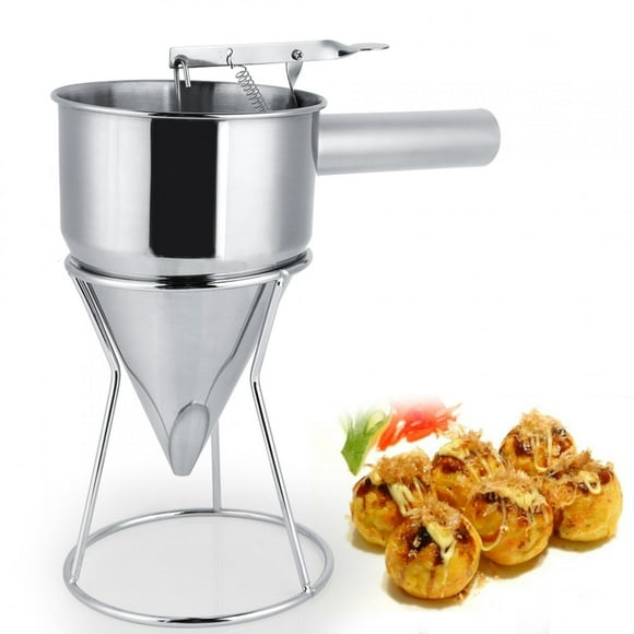 Funnel - Stainless Steel Funnel Kitchen Cooking Octopus Ball Maiking Funnel Easy to Clean with Bracket