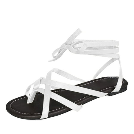 

nsendm Sandals for Bunions Women Women Spring Fashion And Casual Flat Roman Strap Womens Sandals Size 9.5 Wide White 9