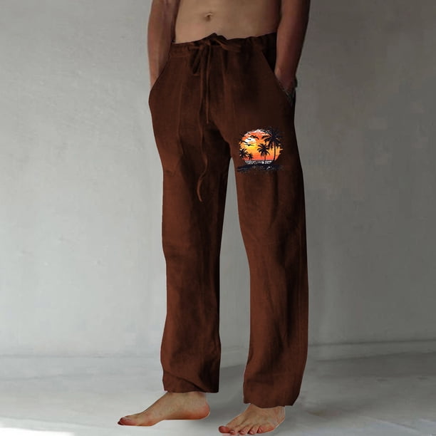 Puntoco Pantalones casuales largos para hombre, pantalones casuales con estampado de moda para hombre, cintura elástica con bolsillos, pantalones deportivos