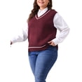 thumbnail image 4 of Agnes Orinda Plus Size Sweater Vest for Women V Neck Stripe Cable Knit Sleeveless Pullover Sweater Vest 4X Burgundy, 4 of 6