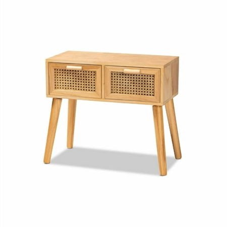 Baxton Studio Table Console en Bois Finition Chêne Brun à 2 Tiroirs avec Rotin