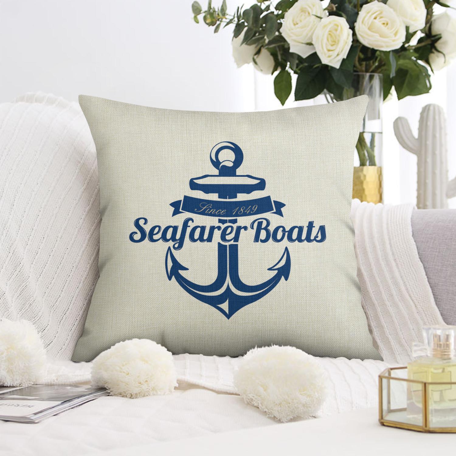 Ocean Nautical Gifts: Navy Blue Starfish Coral Anchor Pillow Covers 18x18, Throw Pillow Cases 2 Pack, Sea Animal Cushion Cases for Bed Sofa Home Car Bedroom
