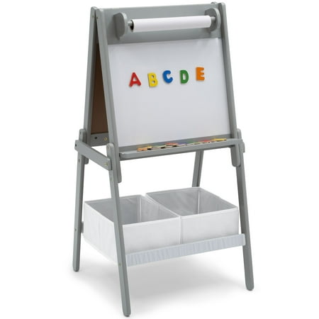 Delta Children Chelsea Double-Sided Storage Easel with Paper Roll and Magnets -Ideal for Arts & Crafts, Drawing and More - Greenguard Gold Certified, Light Grey/White