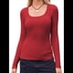 thumbnail image 3 of Camisas de Larga con Cuello Redondo para Mujer, Blusas Informales de Punto Acanalado de Corte Ajustado, Camisetas Básicas de Trabajo para Verano y Otoño. Rojo L, 3 of 9