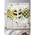 thumbnail image 3 of Bee Love Sheer Curtains 84 Inch Length 2 Panels Set, Daisy Eucalyptus Leaves Rustic Gray Plaid Voile Window Treatment Rod Pocket Curtains Sheers Drapes for Bedroom/Living Room/Kitchen 52"x84"x2, 3 of 7