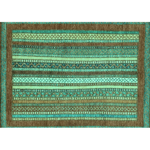 Ahgly Company Indoor Rectangle Abstract Turquoise Blue Modern Area Rugs, 2' x 4'