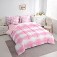 thumbnail image 3 of Homewish Geometric Plaid 7pcs Bedding Comforter Set,Modern Minimalist Striped Queen Bedding Sets,Pink Gray Queen Sheet Sets For Teens,Ultra Soft Home Decor Reversible, 3 of 8