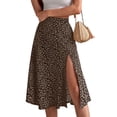 thumbnail image 3 of Women'S Summer High Waisted Flowy Slit Midi Skirts Casual Boho Floral Beach Skirt Brown M, 3 of 9
