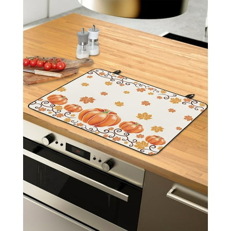 

Fall Thanksgiving Stove Top Covers for Electric Stove Heat Insulation Fireproof Glass Cooktop Cover Counter Top Glass Stove Cover for Prevent Scratches 24 x21 Orange Pumpkin Maple Leaf Farmhouse