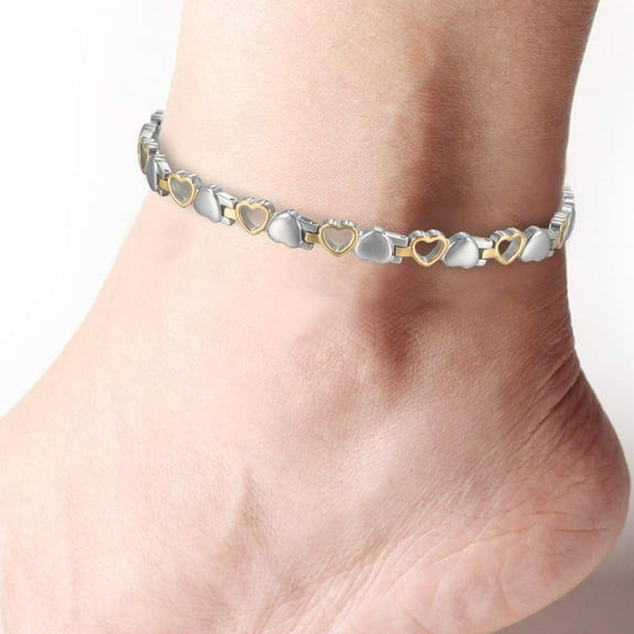 Wollet Magnetic Ankle Bracelets For Women, Heart Shape Anklets, Silver Gold Stainless Steel Anklet, Gift for Mom
