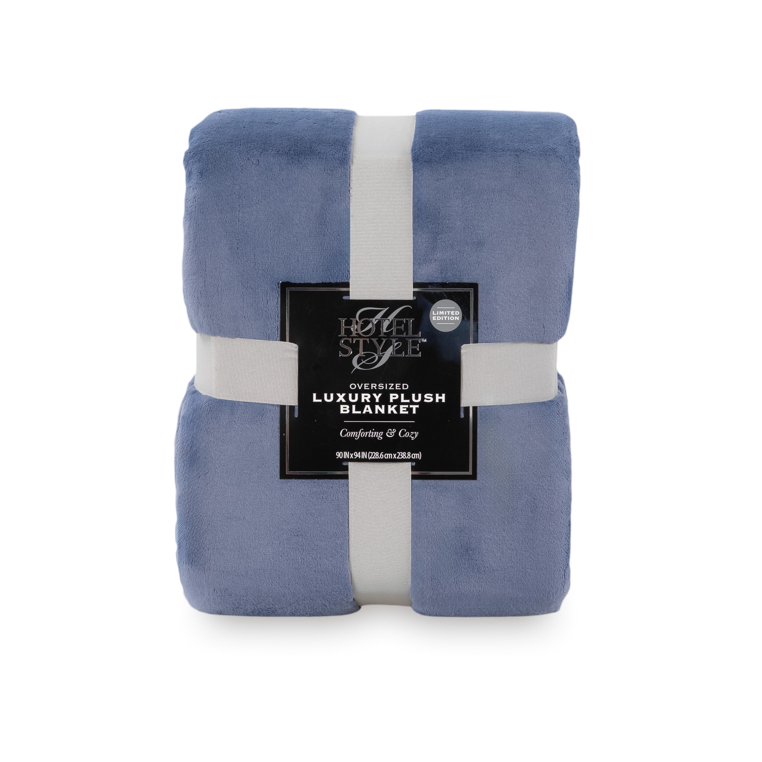 Hotel Style Solid Oversized Soft Bed Blanket, Full/Queen, Washed Indigo