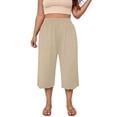 thumbnail image 6 of Maean Womens Plus Size Pants Elastic High Waist Wide Leg Baggy Solid Color Lounge Capri Pant L-5XL, 6 of 7