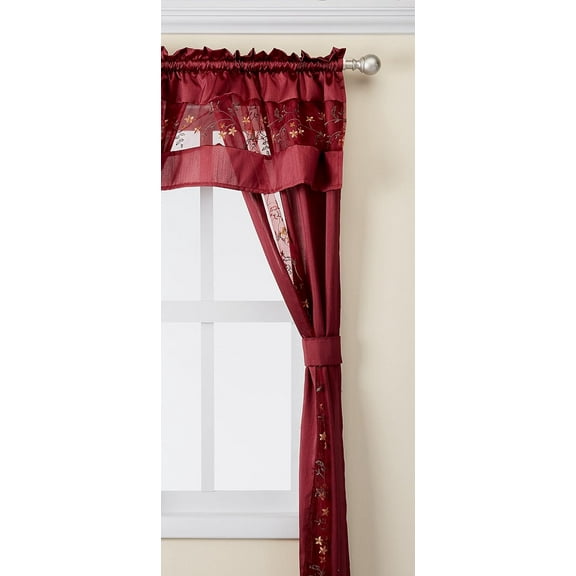 Achim Home Furnishings Oakwood Valance, 58 14-Inch, Natural, 55" x 84", Burgundy Pack of 2