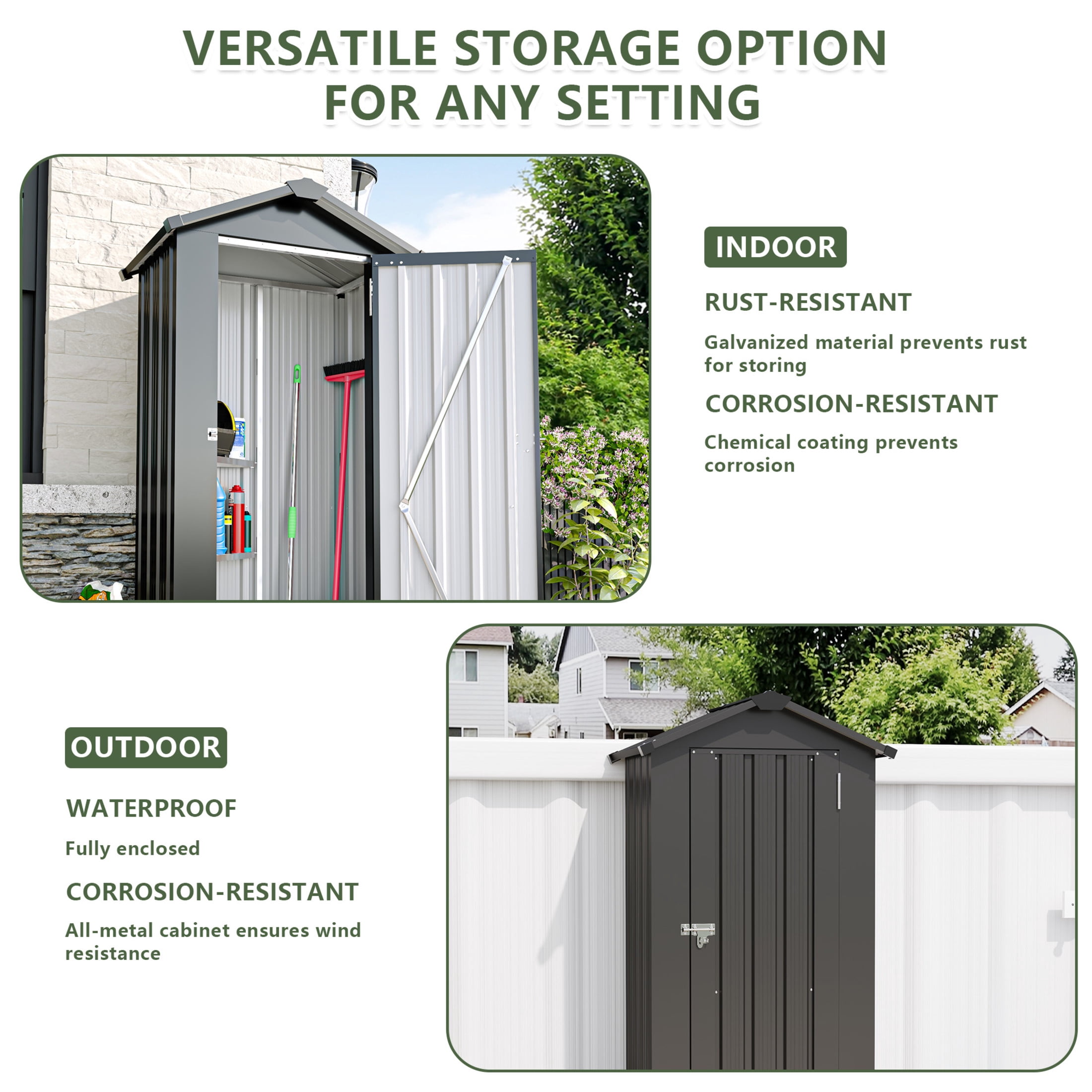 Noble House Outdoor Metal Garden Shed, Waterproof Storage Cabinet with Lock System, Compact Utility Shed, Black