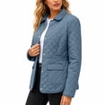 thumbnail image 5 of HCBY Women's Quilted Jacket Snap Button Front Lapel Collar Long Sleeve Lightweight Padded Coat with Pockets, Diamond Quilted Casual Outerwear for Fall Winter Work Everyday, 5 of 7