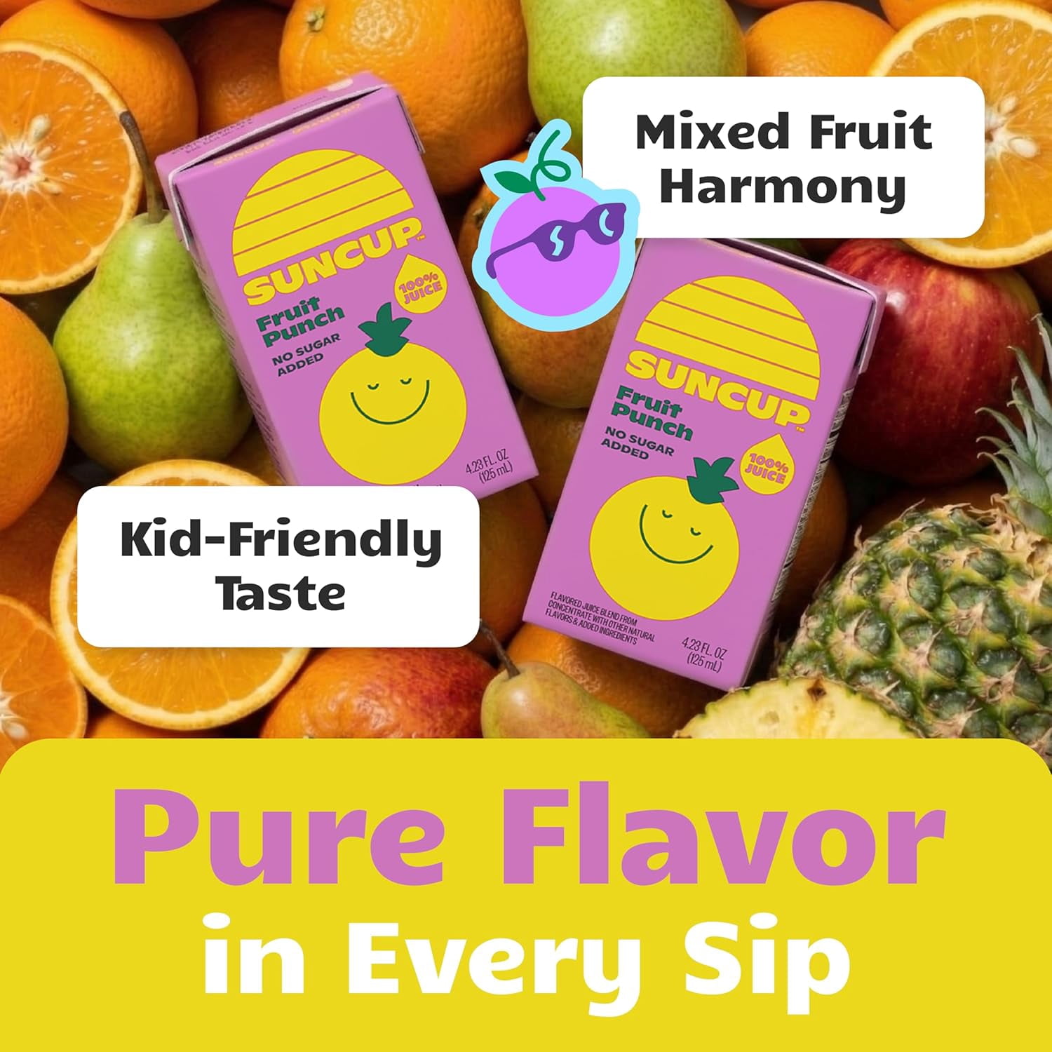 SunCup Juice - Fruit Punch (40 Pack) 4.23 oz Juice Box with Straw | 100% Fruit Punch Blend for Kids, Organic Ingredients, Bulk Pack for Lunches, School, or Home