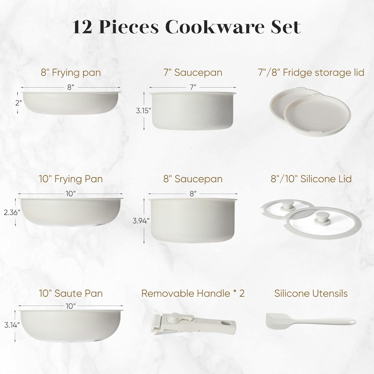 12-Piece Nonstick Pots and Pans Set, Stackable Kitchen Cookware Sets with Removable Handle, Induction Compatible, Beige