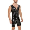 thumbnail image 4 of Men Shiny Leather Bodysuit, Sexy Zipper Open Crotch, Latex Leotard Crotchless, 4 of 7