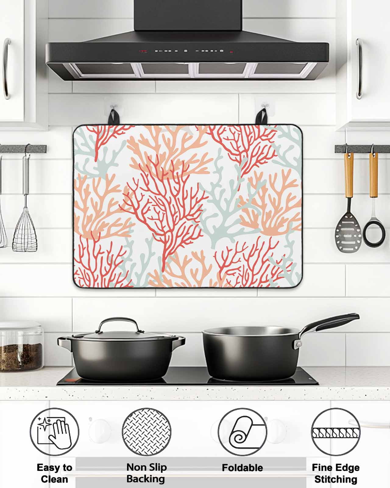 Stove Top Covers for Electric Stove, Red Orange Grey Coral Coastal Glass Stovetop Cover Protector, Summer Beach Seaside Nautical Induction Cooktop Protector Oven Mat for Kitchen Countertop 36"x21"