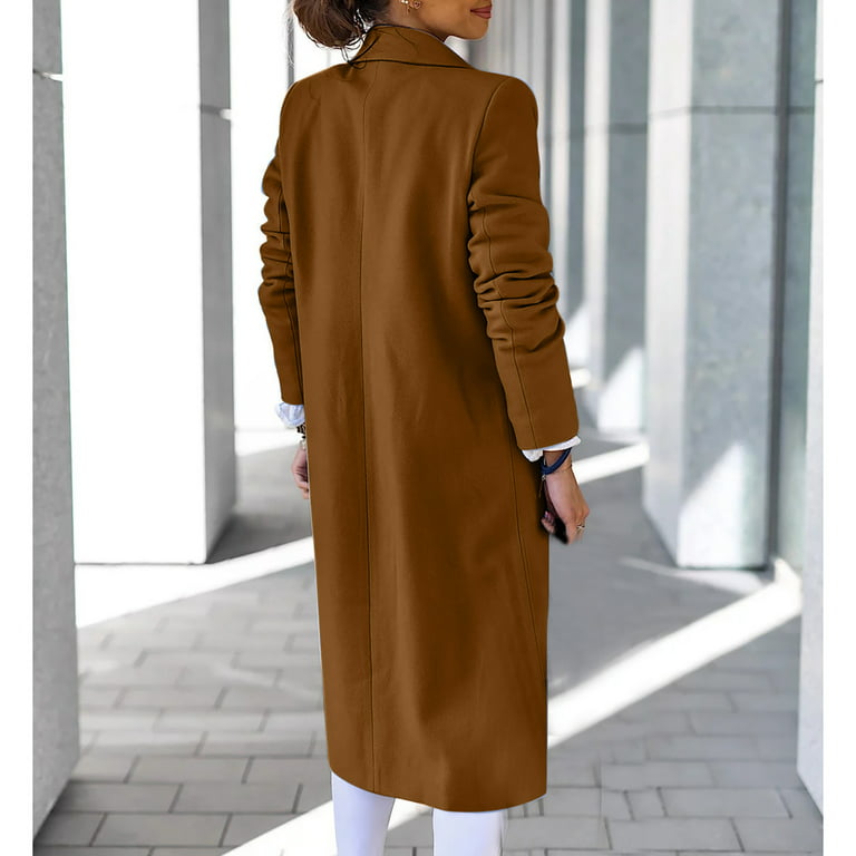 XFLWAM Trench Coats for Women 2022 Oversized Lapel Double Pea Coat Wool Blend Jacket Trench Long Coat Brown XL Walmart.com