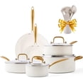 thumbnail image 1 of Ceramic Pots and Pans Set Nonstick - Kitchen Cookware Sets Non Toxic Cookware Set with Dutch Oven, Frying Pan Set, Saucepan, Sauté Pan, Cooking Utensils Set, White Gold Pans for Cooking Pot Set Gifts, 1 of 7