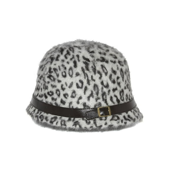 Ladies Angora Animal Print Cloche Hat, Light Gray