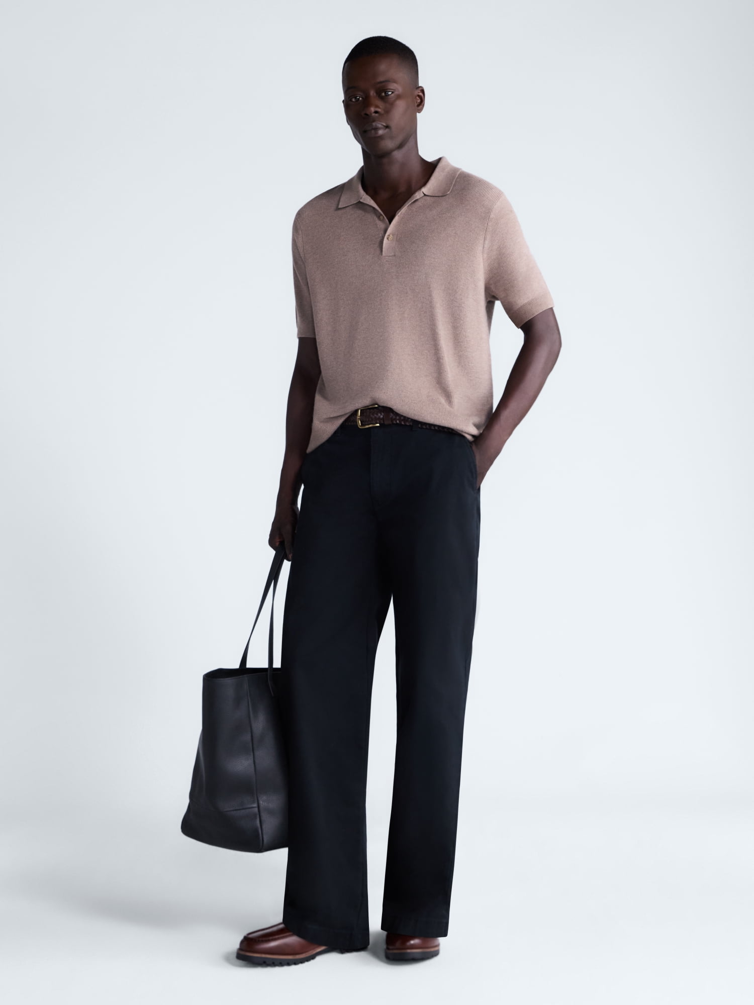 Free Assembly Men's Textured Polo Sweater with Short Sleeves, Lightweight, Sizes XS-3XL