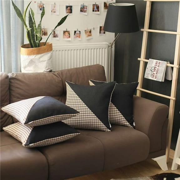 18 x 18 x 1 in. Tan Houndstooth Pillow Covers, Set of 4