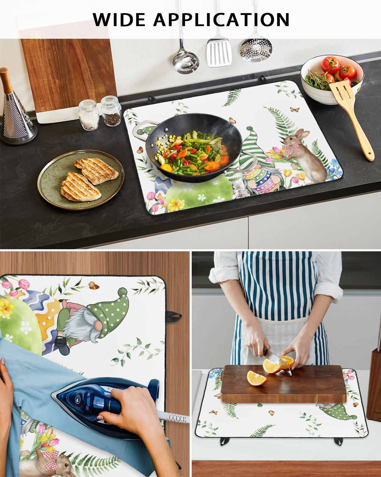 Large Induction Cooktop Protector Mat Green Easter Stove Top Covers for Electric Stove, Eggs Gnomes Bunny Elegant Farmhouse Decorative Stove Burner Cover Mats, Glass Top Stove Cover