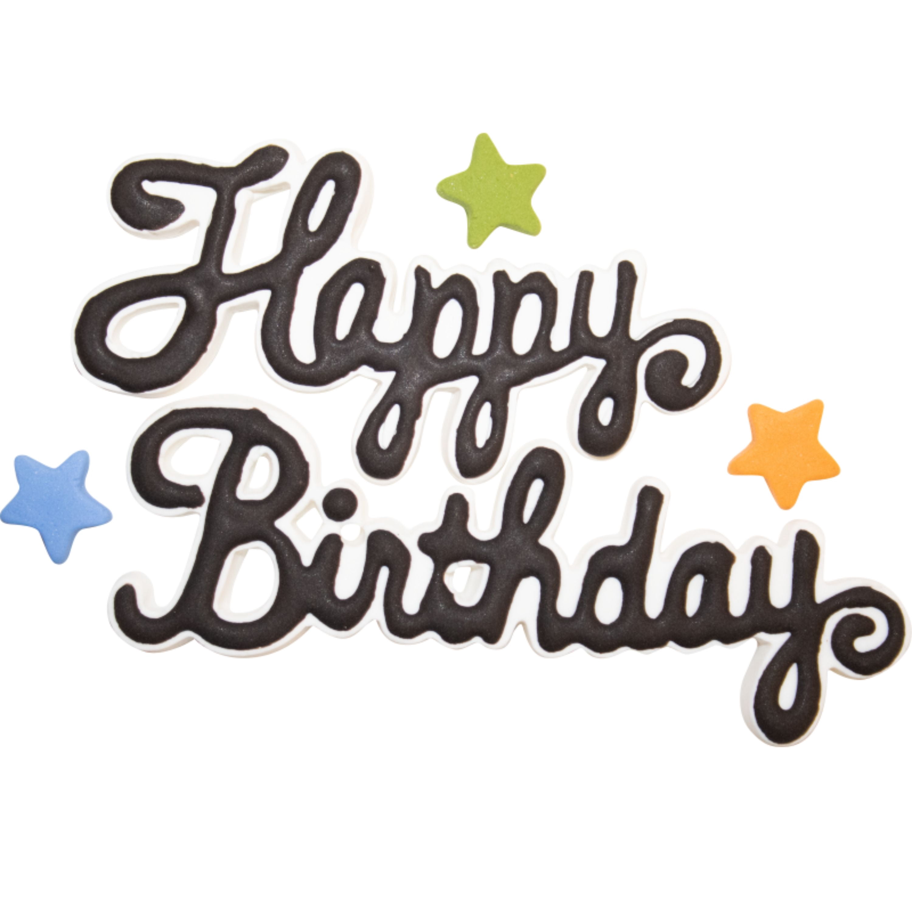 Wilton Happy Birthday Royal Icing Cake Topper with Stars Edible Cake Decoration 15-Pieces 1.3 oz. Assorted Colors