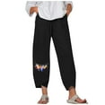 thumbnail image 1 of VEKDONE Womens Linen Long Pants Black L, 1 of 5