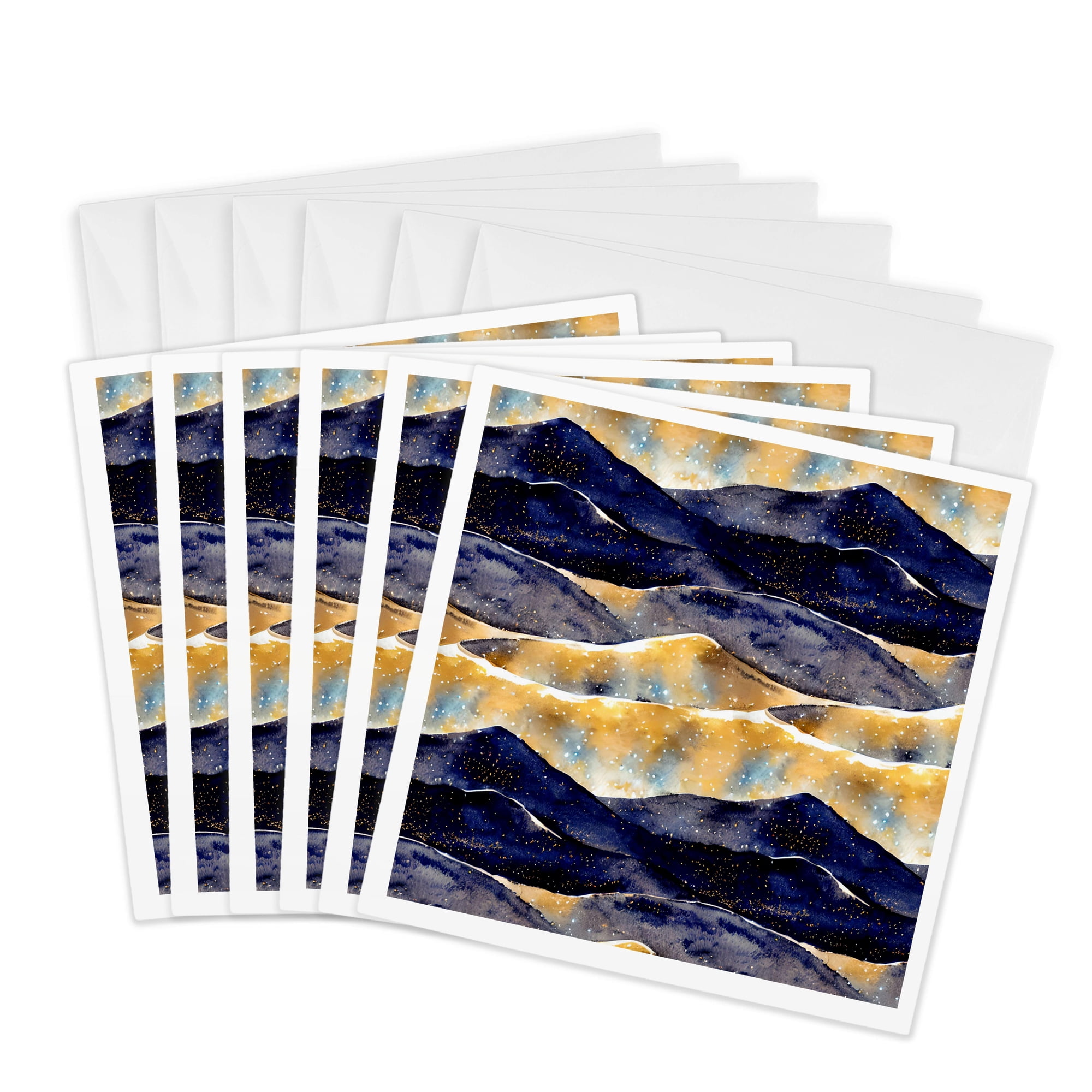 3drose Dark Blue and Image of Gold Mountain Range Abstract 6 Greeting Cards with Envelopes