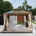 thumbnail image 2 of 12'x12' Hardtop Gazebo, Permanent Outdoor Gazebo with Polycarbonate Double Roof, Aluminum Gazebo Pavilion with Curtain and Net for Garden, Patio, Lawns, Deck, Backyard(Wood-Looking) 00024, 2 of 9