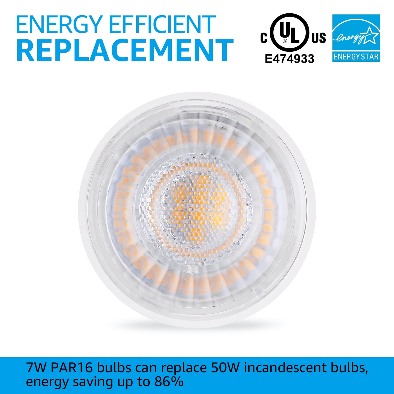 12 Pack PAR16 LED Light Bulbs, 7W(50W Equivalent.), Dimmable, E26 Base