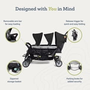 Foundations Compass Trio Triple Stroller, 3-Seat Tandem with Canopies and Reclining Seats, Red