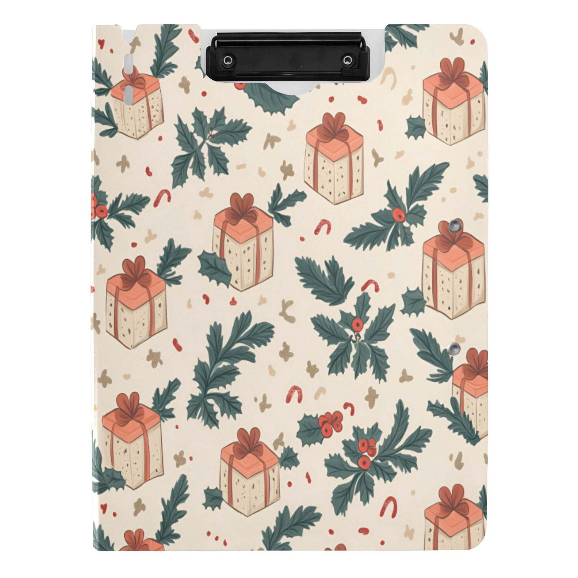 FORMRS A4 Clipboard Folder with Pen Holder Horizontal Foldable School Office Binder, Orange Christmas Gift Pattern