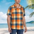 thumbnail image 3 of Disketp Warm Orange Plaid Hawaiian Shirts for Men,Mens Casual Short Sleeve Button Down Shirts Beach Shirt,XX-Large, 3 of 7