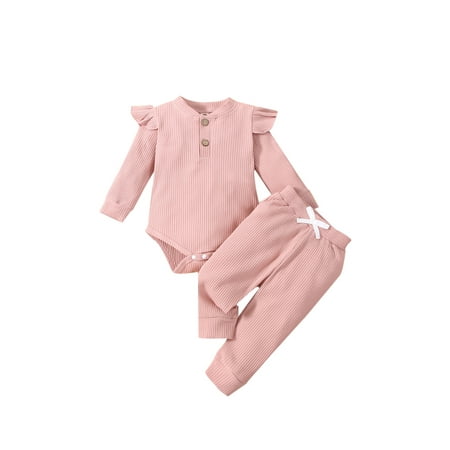 

Jxzom Baby Girl Outfits Fall Winter Clothes Infant Romper Long Sleeve Bodysuit Plain Pant Sets Ruffle 2Pcs