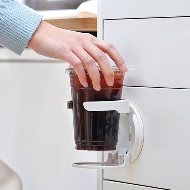 MTBLYS Non Perforated Folding Cup Storage Rack Wall Mounted Plastic Cup Holder 1 Pack Adhesive Mount No Tools Needed Office Cabinet Dormitory Bedside Use